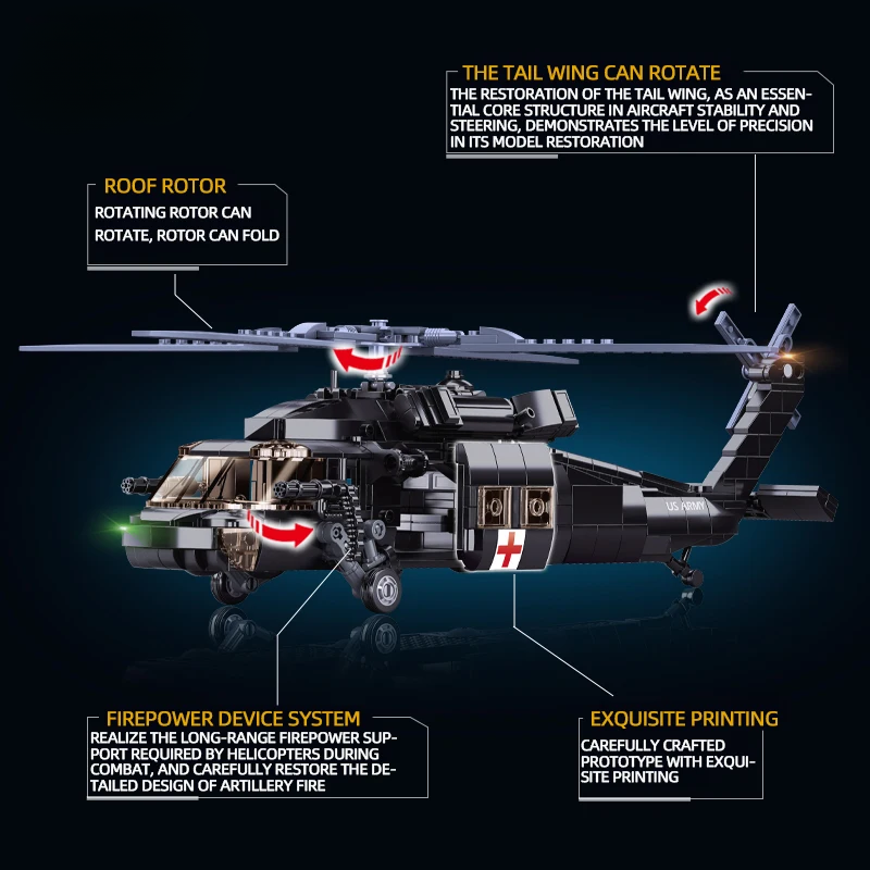 BrickLegion – U60 Night Hawk Transport Helicopter | 770 PCS